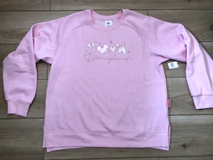 Sz L 2025 Disneyland Pink Bow Hat Heart Castle Crew Sweatshirt Pullover Disney - Picture 1 of 13
