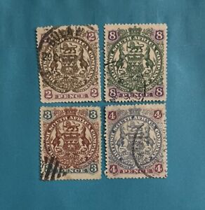 Antique Set Of 4 1896 British South Africa Company Stamps, Used