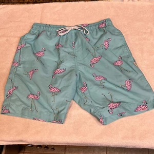 AMBSN California Men’s S Board Shorts Surf Swim Turqoise Pink Flamingo Print - Picture 1 of 8