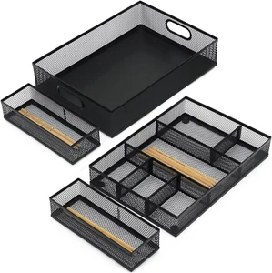 Desk Drawer Organizer Metal Mesh Tray with 6 Adjustable Dividers Office Supplies - Picture 1 of 12