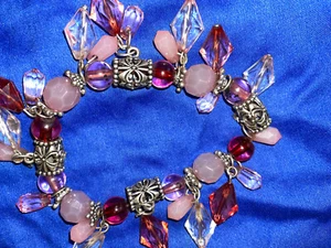 ^BRACELET STRETCHY LIKE- GARNET, METAL, & CLEAR BEADS NNT - Picture 1 of 2
