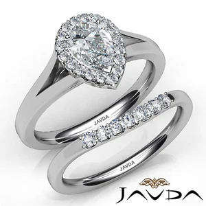 1.5ctw Halo Bridal Set Cathedral Pear Diamond Engagement Ring GIA G-IF W Gold - Picture 1 of 12
