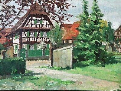 Tableau Impressionniste Maisons En Alsace Vers 1930 Hsc 27x41 Cm • 48.92€