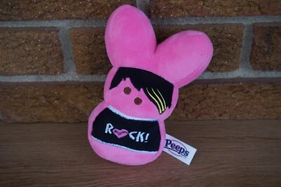 EASTER Plush PEEPS Pink Rock Star Heart Punk Bunny Rabbit Stuffed Animal Emo 6" - Image 1 of 4
