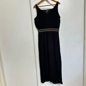 NINA LEONARD MAXI DRESS BLACK LINED WITH GOLD WAIST TRIM SZ LARGE - Picture 1 of 12