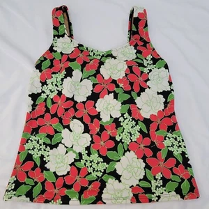 L.L.Bean Swim Top Size 6 Multicolor Floral Tankini Scoopneck Padded UPF 50+ - Picture 1 of 7