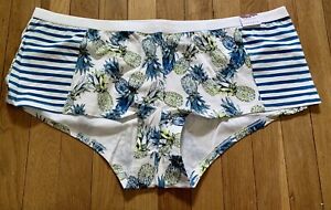 New Plus Size 26/28 Cacique Cotton Boyshorts White Blue Stripe Boy Short Panty