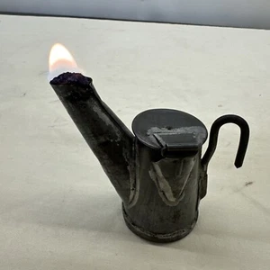 WORKING Antique Tin Teapot Coal Miner's Helmet Lamp ~ See Flame In The Pictures - Picture 1 of 12