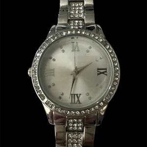 Silver Tone Bling Bezel 32mm Women’s Watch Roman Numeral Index FMDAL843 - Picture 1 of 4