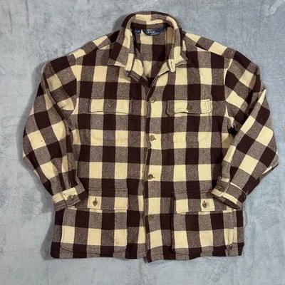 Polo Ralph Lauren Wool Buffalo Check Jacket XL Made USA Brown Tan Workwear Vtg - Image 1 of 4
