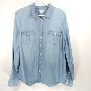 J. CREW Blue Denim Button Down Lightweight Roll Tab Long Sleeve Size XL - Bild 1 von 6