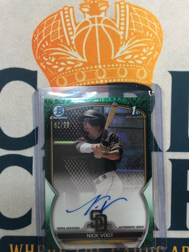 2023 Bowman Chrome NICK VOGT Bowman 1st Green Refractor On Card Auto /99 - Image 1 of 2