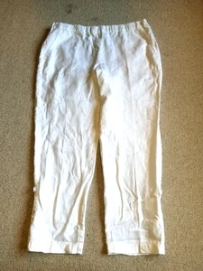 Womens Pants-PURE JILL LINEN BY J.JILL-white pull on tapered roll tab leg-1X - Picture 1 of 6
