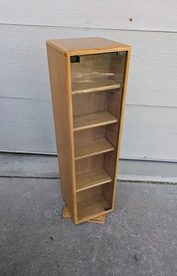 Torre de almacenamiento de CD giratoria de madera de roble vintage piso carrusel gabinete estante F65 Foto 1 de 4