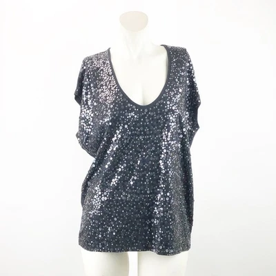 Garnett Hill Small Womens Black Sequin Short Sleeve Top — 第 1/4 张图片