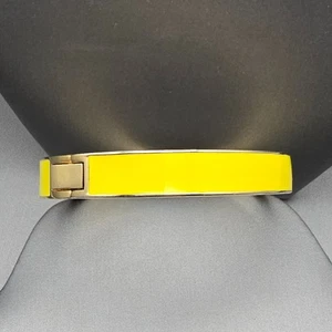 J Crew Hinged Yellow Enamel Bangle Bracelet 7" Gold-Plat Signed Preppy 3/8" Wide - Picture 1 of 7