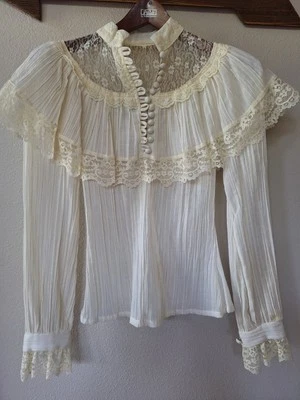 Blusa Jessica's Gunnies Vintage Años 70 Marfil Encaje Manga Larga Talla 5 Foto 1 de 4