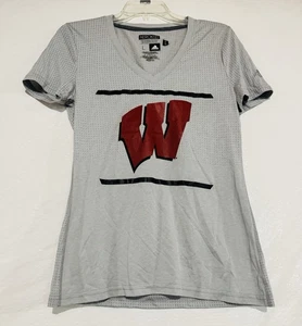 New Adidas Gray Climacool Wisconsin Badgers Short Sleeve V Neck Tshirt Large - Picture 1 of 9
