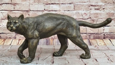 Estátua de bronze leão puma bobcat pantera lince puma puma art nouveau animal escultura - Imagem 1 de 4
