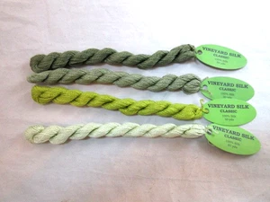 Vineyard Silk Classic Lot of 4 30 yrd Skeins 100% Stranded Silk  Greens    A171 - Picture 1 of 2