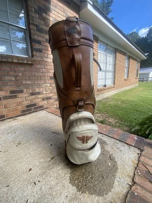 Bolsa de golf vintage de cuero Double Eagle marrón/blanco Foto 1 de 4