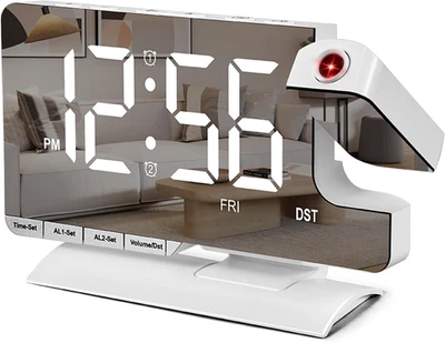 Reloj Digital,Reloj Despertador Cabecera con Proyección,Reloj Espejo 7.3" con Rotura 180° Foto 1 de 4