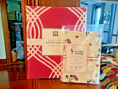Pottery Barn Mickey Minnie Mouse Bed pillowcase Pink Duvet holiday disney SET 2 - Image 1 of 4