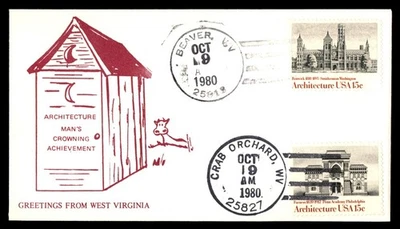 Mayfairstamps US FDC 1980 American Architect Bldgs Combo Outhouse First Day Cove - Image 1 of 2