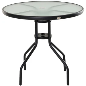 Runder Outdoor-Esstisch schwarz 80 cm, Stahlgestell, Hartglasplatte - Bild 1 von 9