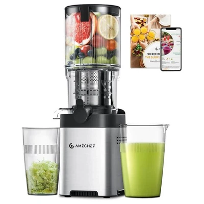 AMZCHEF Entsafter Slow Juicer 126MM Öffnung 2 Liter Kapazität mit zwei Schnecken