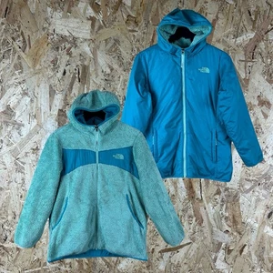 The North Face Reversible Puffer Fleece Jacket Coat Blue Girls XL - Picture 1 of 8