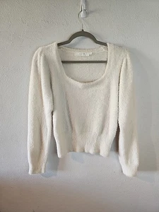 ASTR The Label Womens Fuzzy Knit Sweater Crop Top Long Sleeve White Medium Fall - Picture 1 of 4