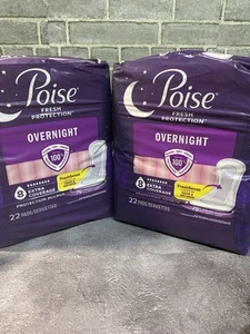 Poise Overnight Pads | Extra Coverage | 8 Drop Absorbency | 22 Ct X 2 Packs - Picture 1 of 4