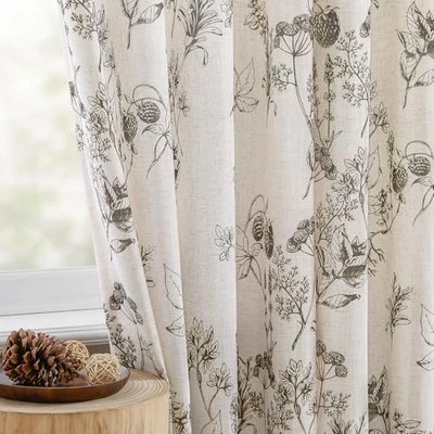  Cortinas Florales de Lino, Marrón Vainilla 52"W x 84"L (Pack de 2) Marrón Vainilla Foto 1 de 4