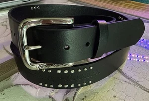 Harley-Davidson Women's Rockers Studded Rhinestone Genuine Leather Belt - Black - Picture 1 of 6