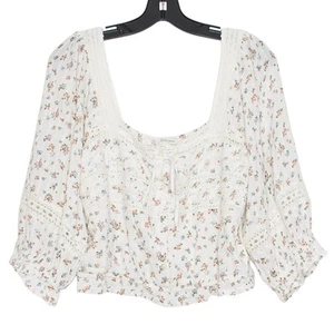 American Eagle Crop Top Boho Cottage Coquette Fairy Peasant Prairie Floral Large - Imagen 1 de 6
