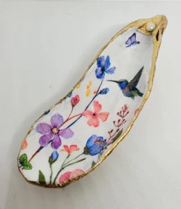 Decoupage Austernschale wunderschön handbemalt Blattgold Trim Schmuckschale - Bild 1 von 5