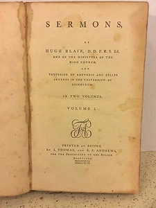 Sermons by Hugh Blair 1792 Volume One Only Publ by Thomas and Andrews Boston MA - Picture 1 of 9