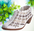 Womens Cross Weave Slingback Block Heels Ankle Boots Round Toe Leather Shoes