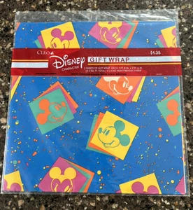 NIP new Vintage Cleo Disney Mickey Mouse Gift Wrap Paper 2 Sheets Sealed - Picture 1 of 2