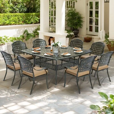 Обеденный набор из 9 предметов из литого алюминия для патио обеденный стол на открытом воздухе с отверстием для зонта - Изображение 1 из 4