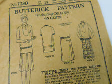 Vintage 1920s BUTTERICK Pattern 1180 2 Pc FROCK Art Deco Flapper Age 19 Bust 36