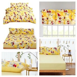 DaDa Bettwäsche Designer gelb Blumen Bettbezug Passform flache Blätter Schürzen Set - Bild 1 von 15