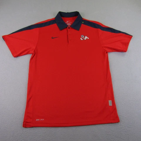 Fresno State Bulldogs Polo Shirt Mens Small Red Blue Nike Dri Fit Short Sleeve Cover