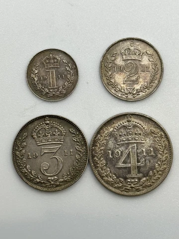 1911 Great Britain Uncirculated Maundy Set 1p, 2p, 3p, 4p Original Toned Surface Cover