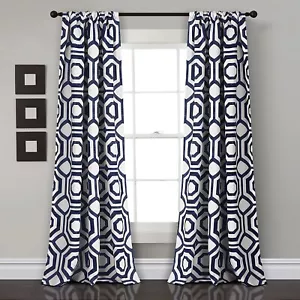 Lush Decor 2-pack Octagon Blocks Room Darkening Window Curtains Blue - Picture 1 of 5