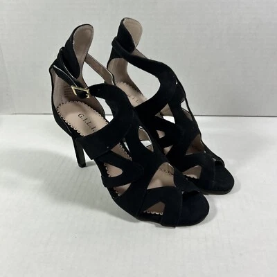 G.I.L.I. Black Suede Strappy Stilettos Ankle Strap 5 Medium - Image 1 of 4