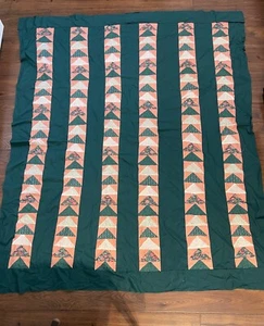 Handmade Machine Stitched Cotton Quilt Topper Green Peach Floral Stripes 65"x78" - Picture 1 of 20