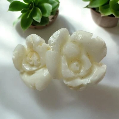 Natural Taiwan Coral Earrings carved roses Screw Back - Image 1 of 4