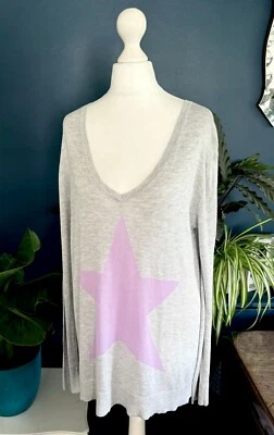 Hush Grey Purple Star Motif Bamboo Fine knit V neck Jumper Size S Sweatshirt - Image 1 of 4